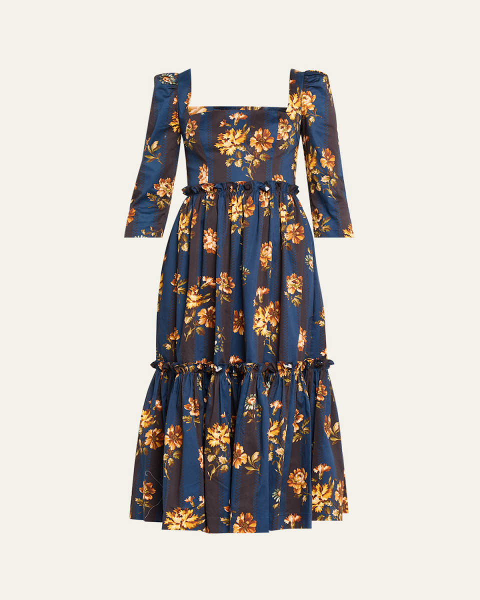 Blue Hill Printed Cotton Sateen Midi Dress